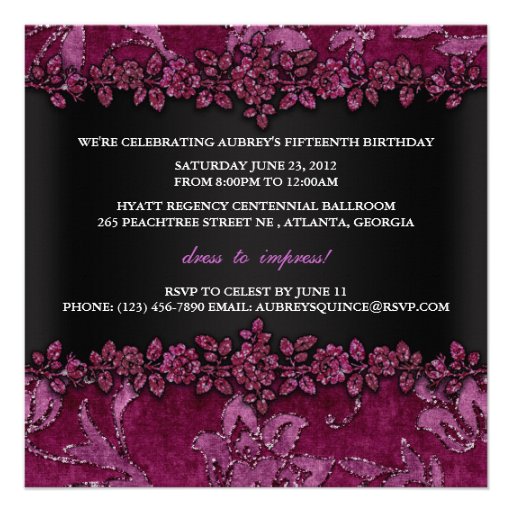 Maroon Glitter Velvet Floral Quinceanera Invite