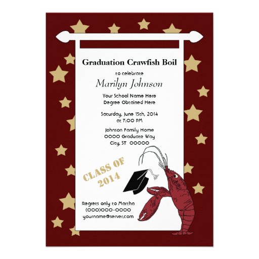 Maroon Gold Crawfish / Lobster Stars Graduation Personalized Announcements