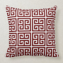 Maroon Greek Key Throw Pillow by American Mojo