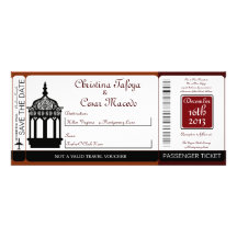 Maroon Lantern Boarding Pass Wedding Invitation