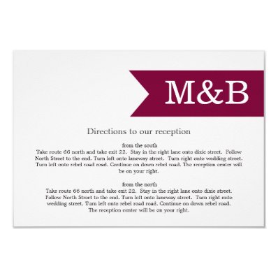 Maroon Monogram Banner Wedding Direction Cards