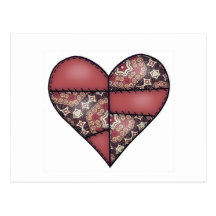 Maroon Padded Quilted Stitched Heart 03 Postcard