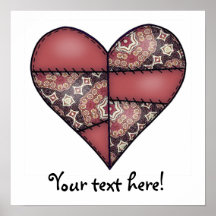 Maroon Padded Quilted Stitched Heart 03 Poster