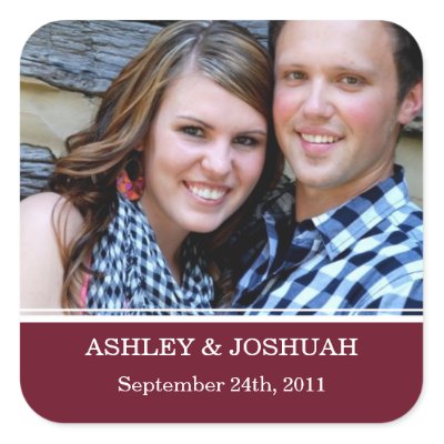 Maroon Photo Save The Date Stickers
