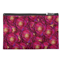 Maroon pink roses pattern travel accessory bag