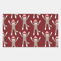 Maroon Sock Monkey Print Rectangle Stickers