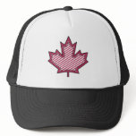 Maroon Striped  Applique Stitched Maple Leaf hats