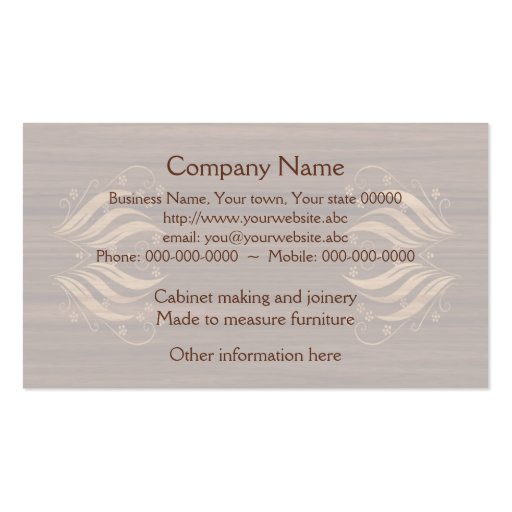 Marquetry business card (back side)