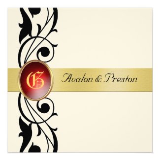 Marquis Black Scroll Red Ruby Felt Invitation