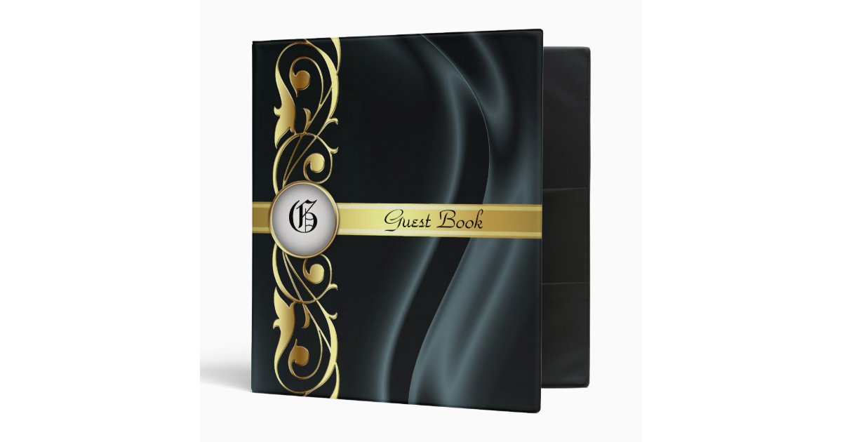 Marquis Black Silk Gold Scroll Guest Book Binder | Zazzle