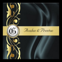 Marquis Black Silk Gold Scroll Pearl Invitation invitations