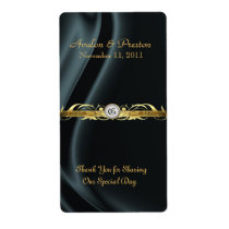 Marquis Black Silk Gold Scroll Wine Wedding Label
