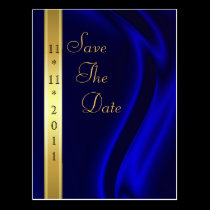 Marquis Blue Silk Gold Save The Date Postcard postcards