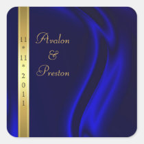 Marquis Blue Silk Gold Save The Date Sticker