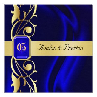 Marquis Blue Silk Gold Scroll Sapphire Invitation
