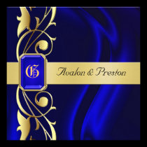 Marquis Blue Silk Gold Scroll Sapphire Invitation invitations
