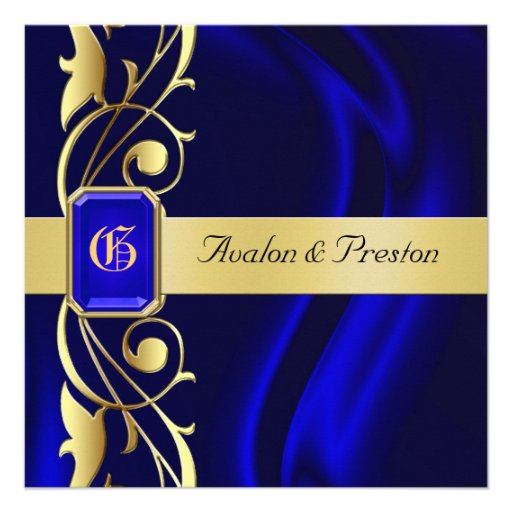 Marquis Blue Silk Gold Scroll Sapphire Invitation