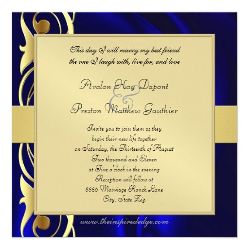 Marquis Blue Silk Gold Scroll Sapphire Invitation