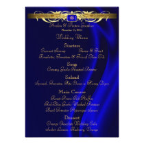 Marquis Blue Silk Gold Scroll Wedding Menu Custom Invitations