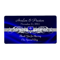 Marquis Blue Silk Silver Scroll Wine Wedding Label