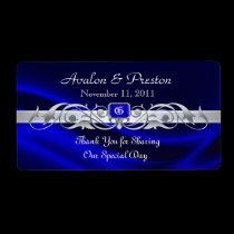 Marquis Blue Silk Silver Scroll Wine Wedding Label labels