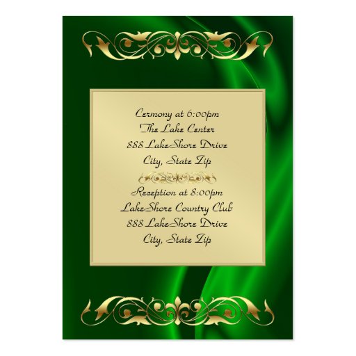 Marquis Green Silk Gold Guest Info Business Card (front side)