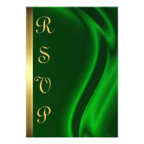 Marquis Green Silk Gold RSVP Card Invitation