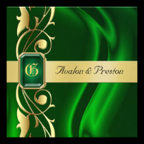 Marquis Green Silk Gold Scroll Emerald Invitation invitations