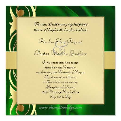 Marquis Green Silk Gold Scroll Emerald Invitation