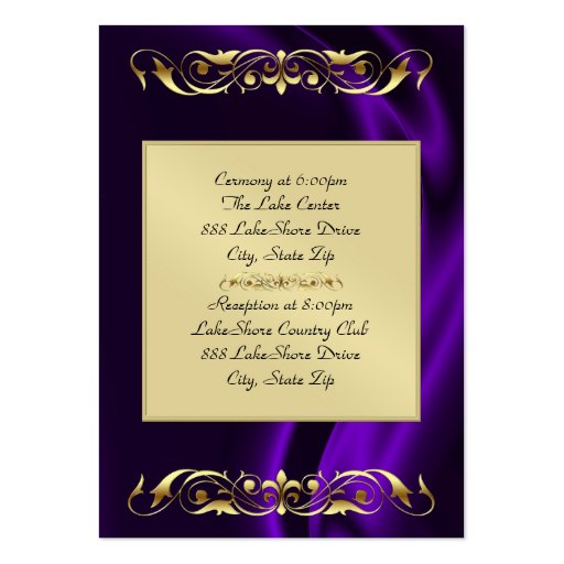 Marquis Purple Silk Gold Guest Info Business Card (front side)