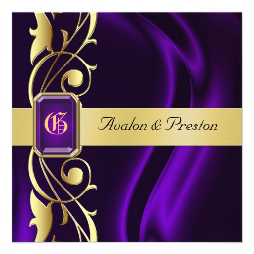 Marquis Purple Silk Gold Scroll Jewel Invitation
