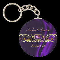 Marquis Purple Silk Gold Scroll Pearl Keychain keychains