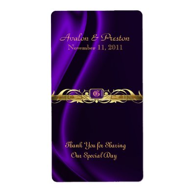 Marquis Purple Silk Gold Scroll Wine Wedding Label