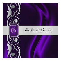 Marquis Purple Silk Silver Scroll Pearl Invitation
