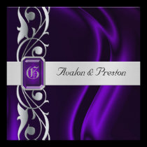 Marquis Purple Silk Silver Scroll Pearl Invitation invitations