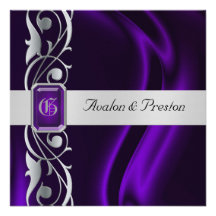 Marquis Purple Silk Silver Scroll Pearl Invitation