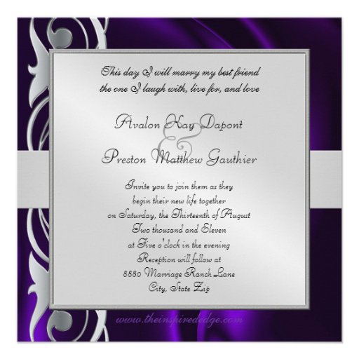Marquis Purple Silk Silver Scroll Pearl Invitation