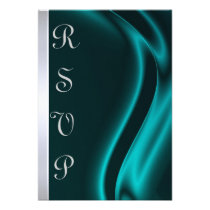 Marquis Teal Silk Silver RSVP Card Invitation