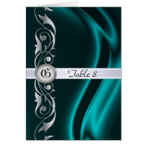 Marquis Teal Silk Silver Scroll Table Card