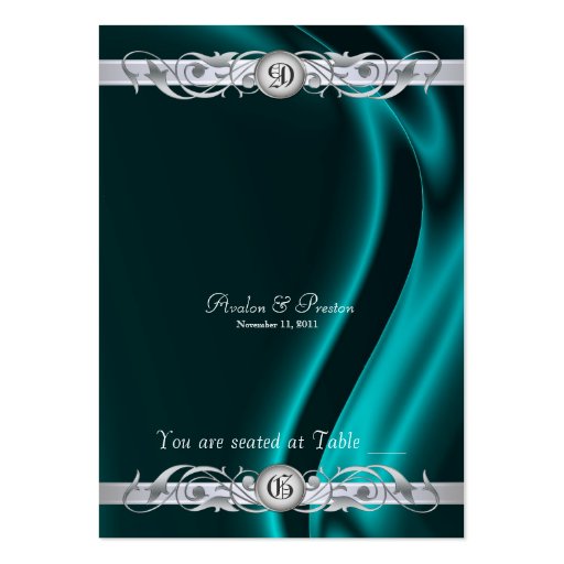 Marquis Teal Silk Silver Scroll Table Placecard Business Cards
