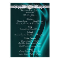 Marquis Teal Silk Silver Scroll Wedding Menu Invite