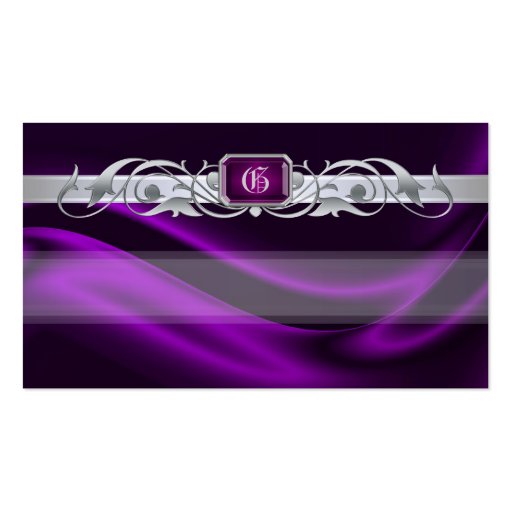 Marquis Violet Jewel Silver Scroll Favor Tags Business Card Template (back side)