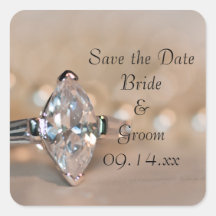 Marquise Diamond Ring Wedding Save the Date Square Stickers