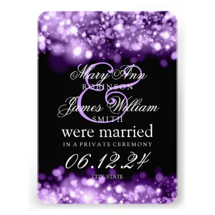 Marriage Elopement Sparkling Lights Purple Custom Invitations