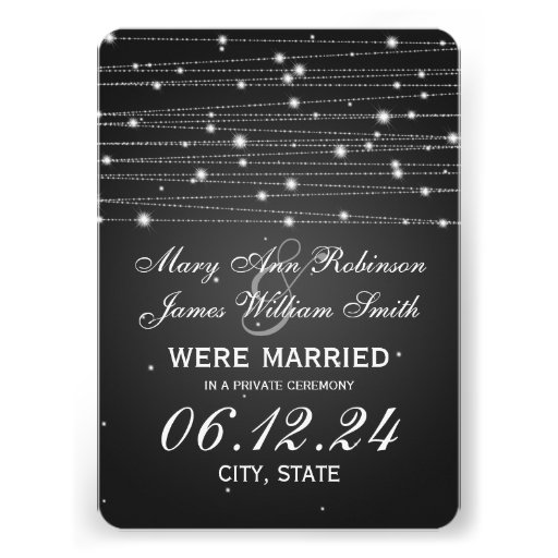 Marriage / Elopement Sparkling Lines Black Personalized Announcement (front side)