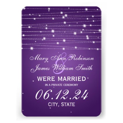 Marriage / Elopement Sparkling Lines Purple Personalized Invite
