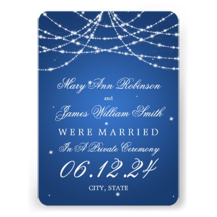 Marriage / Elopement Sparkling String Blue Personalized Announcement