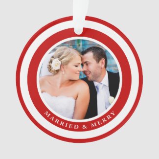 Married and Merry Holiday Photo Ornament / Red