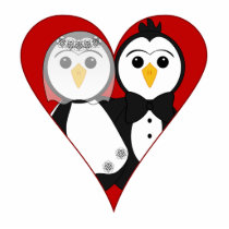 Married Penguin Heart photo sculptures