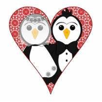 Married Penguin Lace Heart photo sculptures